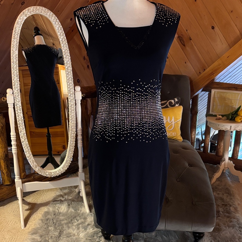 Cache Navy Embellished Mini Dress